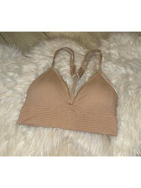 Jockey Longline Plunge Bra Racerback Lined WF Modal Cotton Womens S Small Beige